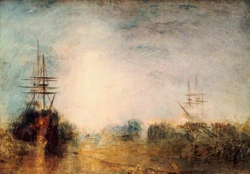 Hvalfangere, der koger spæk, fanget i drivis og forsøger at befri sig, 1846