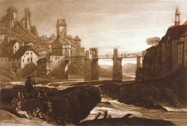 F.31.I Lauffenbourgh ved Rhinen, fra Liber Studiorum, indgraveret af T. Hodgetts, 1811