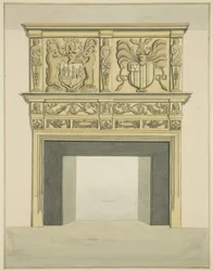 Skorstensstykke i tidligere bolig for Sir John Knight, Temple Street (akvarel på papir)