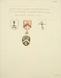 Våbenskjolde på Framptons grav [Frampton] 1357 (blyant og akvarel på papir)