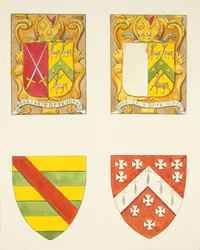 Fire våbenskjolde - to i et vindue nær klokketårnet, Bristol Cathedral (akvarel på papir)