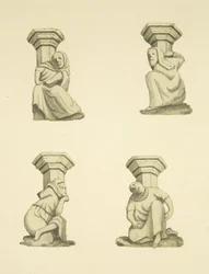 Fire spær på tårnet (oprindeligt understøttende statuer) af St Mary Redcliffe (akvarel på papir)