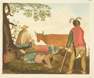 Guy, Earl of Warwick, and the Dun Cow, kopier fra originalt oliemaleri (akvarel på papir)