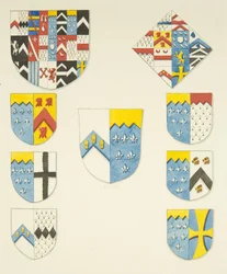 Heraldisk udsmykning på Newtons monument i Bristol Cathedral (akvarel på papir)