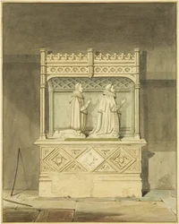 Monument over John Aldworth og hans søn (akvarel på papir)