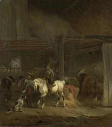 Hestestald, ca. 1830-1840 (olie på panel)