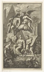 Hercules kronet af Victoria CD. Bruyns Reysen (titel på objekt) Titelside for: Cornelis de Bruyn, Reizen, 1698