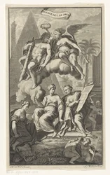 Hercules kronet af Victoria Voyage de C. le brun (titel på objekt) Titelside for: Cornelis de Bruyn, Voyage au Levant, 1700