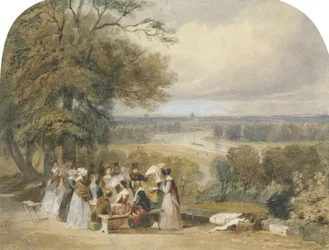 En picnic på Richmond Hill (wc med kropsfarve og tyggegummi på papir)