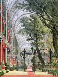 Indvendig udsigt over Crystal Palace, Hyde Park, der viser åbningen af den store udstilling i 1851
