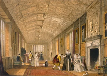 The Long Gallery at Lanhydrock, Cornwall, 1600, fra Architecture of the Middle Ages, udgivet i 1838