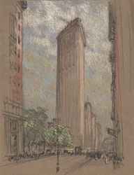 Tegning af Flatiron Building af Pennell, ca. 1904 (blyant og farveblyant på papir)