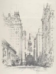 Kigger op ad Broad Street fra Spruce Street