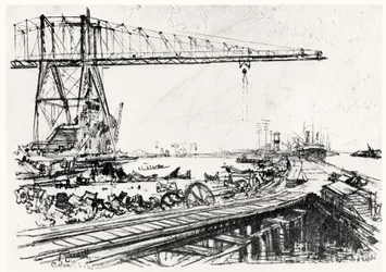 Mount Hope, plade II fra Panamakanalen af Joseph Pennell, 1912 (kul)