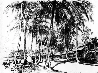 The American Quarter, plade I fra Panamakanalen af Joseph Pennell, 1912 (kul på papir)