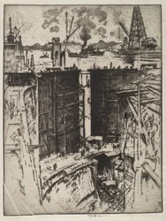 The Guard Gate, Gatun Lock, Panama, 1912 (radering på papir)
