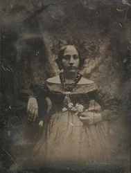 Ung kvinde holder en blomst, ca. 1842.
