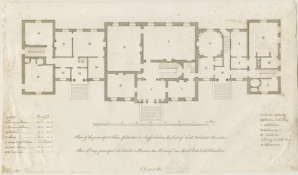 Sandon Hall - Plan over hovedetagen: gravering, nd [1769-1771] (tryk)