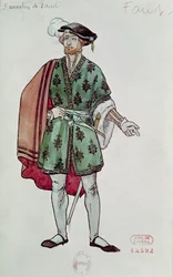 Kostumetegning til Faust fra «Fausts fordømmelse» (1846) af Hector Berlioz (1803-69), 1906-08