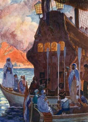 Sheik Josephs ankomst (farvelitografi)