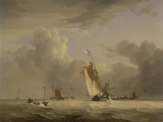 Fishing Smack og andre fartøjer i en stærk brise