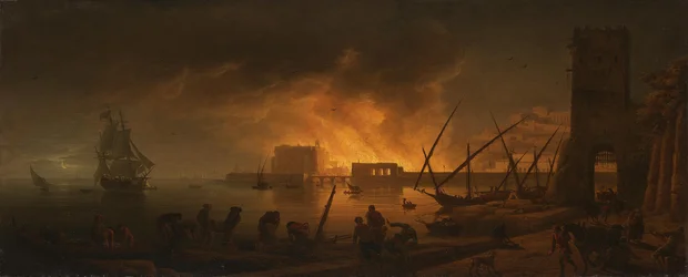 Brand i en havn om natten, 1748