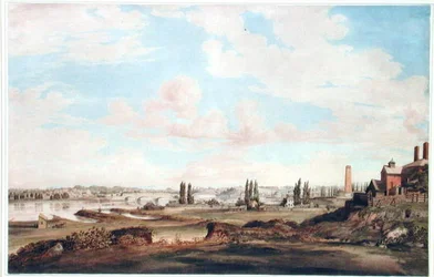 Udsigt over Philadelphia og Schuylkill-floden, ca. 1816 (akvarel på papir)