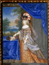 Portræt af Marie Therese af Østrig i polsk dragt (1638 - 1683) Dronning af Frankrig. Schweizisk maleri af Werner Joseph Le Jeune (1637-1710)