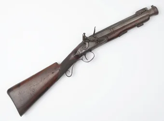 Blunderbuss med fjederbajonet udstedt til Irish Volunteers, ca. 1815 (blunderbuss, flintlock)