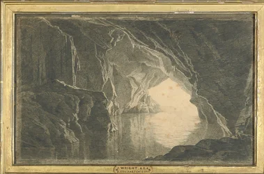 En grotte i Salerno-bugten, aften, ca. 1800
