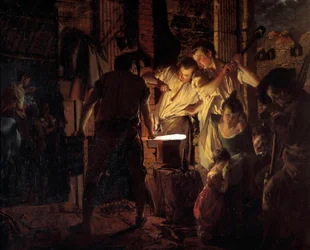 Atelier de marechal ferrant i det 18. århundrede Maleri af Joseph Wright fra Derby (1734-1797) 1771 Søn. 0,99x1,25 m Derby, Derby museum