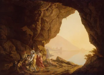 Grotte ved havet i kongeriget Napoli med Banditti, solnedgang