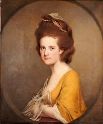 Portræt af Dorothy Hodges, halv længde, i gul kjole