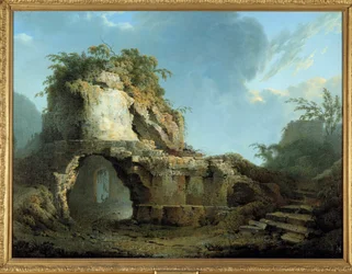 Graven til den romerske digter Vergil (70-19 f.Kr.) Den er placeret nær hulen Pozzuoli (Pozzuoli) nær Napoli. Maleri af Joseph Wright af Derby (1734-1797) 1785 Belfast. Ulster Museum