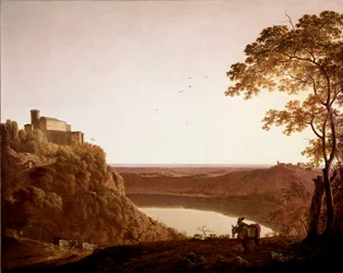 Udsigt over Lake Nemi i skumringen Maleri af Joseph Wright dit Wright fra Derby (1734-1797)