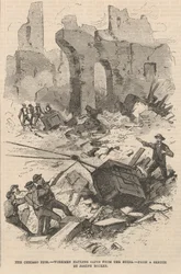 Workmen Hauling Safes from the Ruins, illustration fra Frank Leslies Illustrated Newspaper, 1871