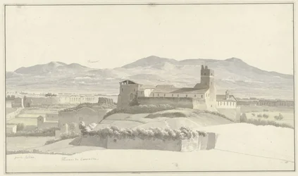 Caracalla-badene i Rom, med Frascati i det fjerne De Thermen van Caracalla, Rom, mødte de Porta Latina en in de verte Frascati