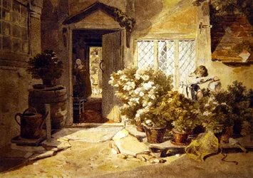 A Cottage Yard (akvarel på papir)