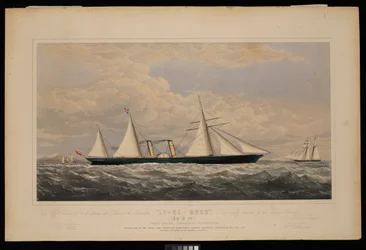 Til Messrs Dent  Co of China, dette tryk af dampskibet Ly-Ee-Moon, Norman Hill, Esqr Commander.... konstrueret af Thames Iron Works and Shipbuilding Company, Blackwall...,, ca. 1860 (litografi, farvelagt)
