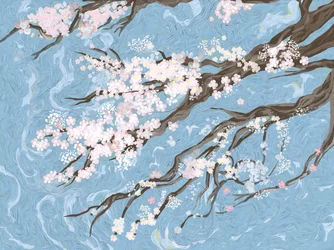 Forårskirsebærblomster i blåt