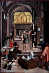 Life of St Sebastian: pilgrimme på St Sebastians grav - olie på træ