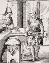 Klædefabrikant, reproduktion af træsnit fra det 16. århundrede, 19. århundrede