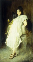 Portræt af en ung pige med sin hund, 1908
