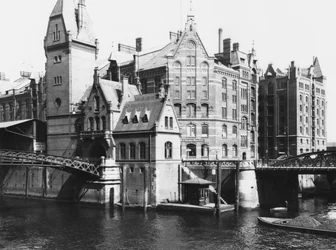 Udsigt over Speicherstadt (lagerbyen) Hamborg, ca. 1910