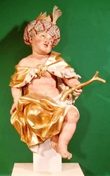 Asien, fra en gruppe, der repræsenterer verdens fire kontinenter (polykromt træ)