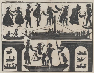 Ark 4 med figurer til kinesiske skyggefigurer, ca. 1850-70