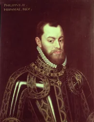 Portræt af kong Filip II af Spanien (1527-98) (olie på lærred)
