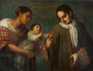 En spanier og en mestizokvinde med deres barn, en «Castizo».