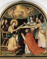 Præsentation af Chasublen ved Saint Ildefonso Maleri af Juan Sanchez Cotan (1561-1627) Olie på lærred Granada, Granada Museum of Fine Arts.