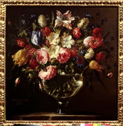 Vase med blomster. Maleri af Juan de Arellano (1614-1676)